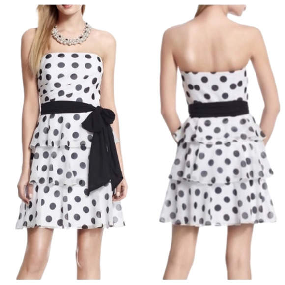 𝅺nwt White House Black Market Chiffon Polka Dot Tiered Strap or Strapless Dress - Picture 1 of 7